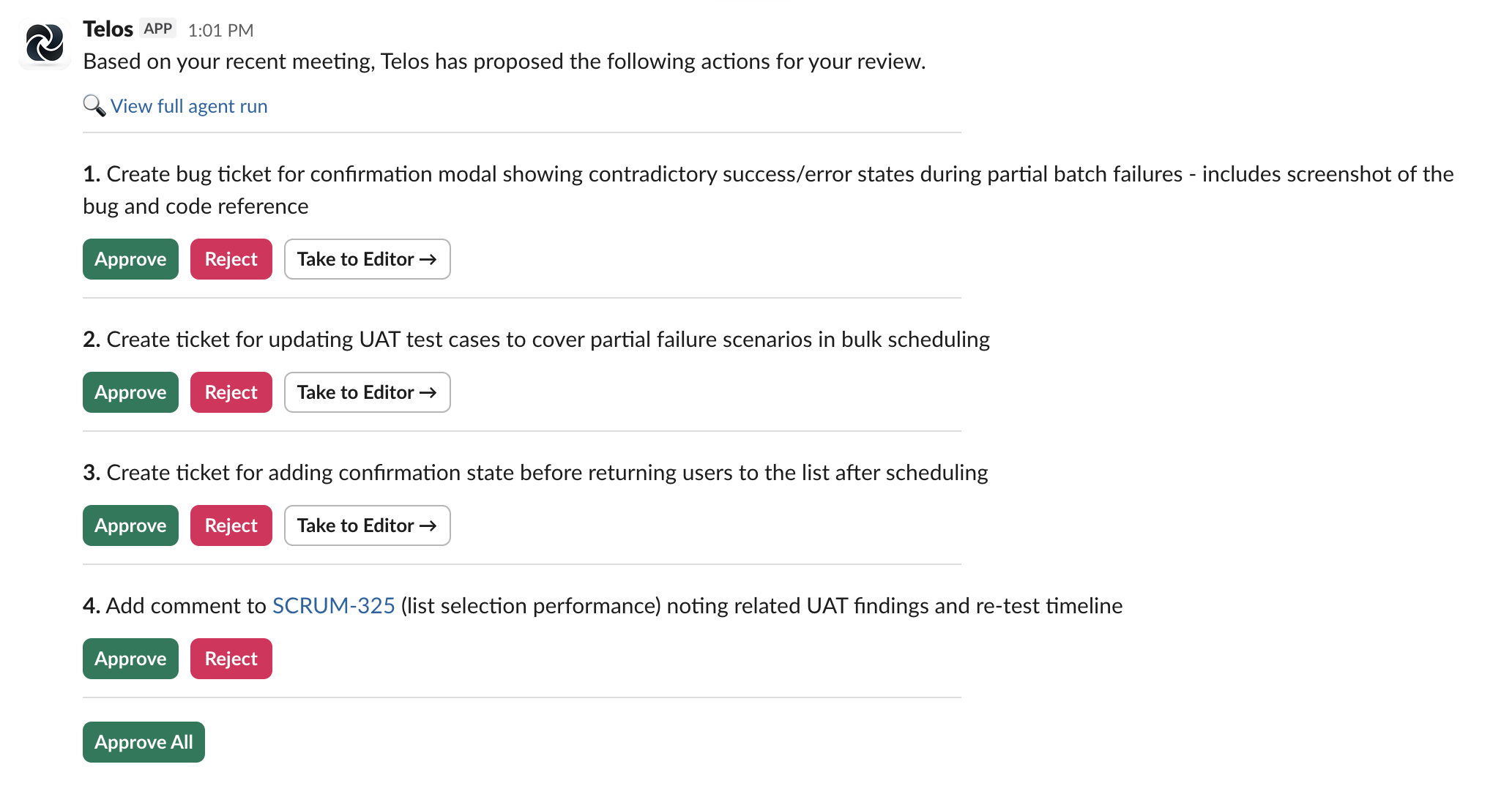 Telos Proposed Actions in Slack