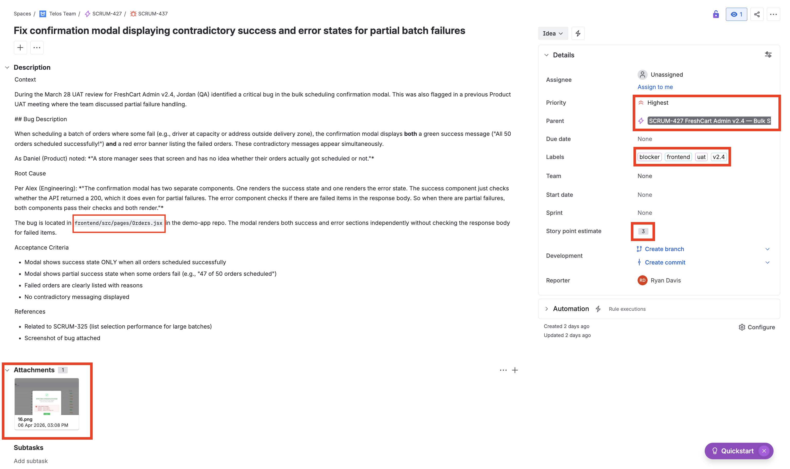 Ticket with Image, Tags, Story Points, and Epic